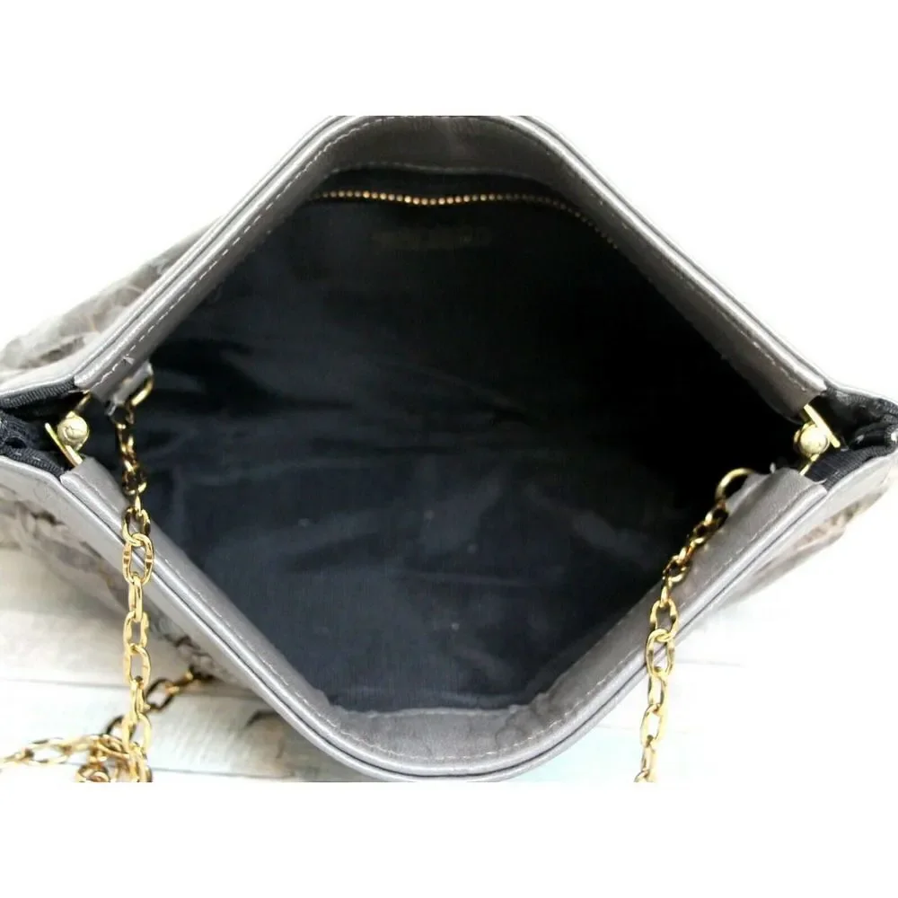 VTG MARGOLIN OLIVE GRAY SNAKE GENUINE LEATHER CHAIN CLUTCH ENVELOPE SHOULDER BAG